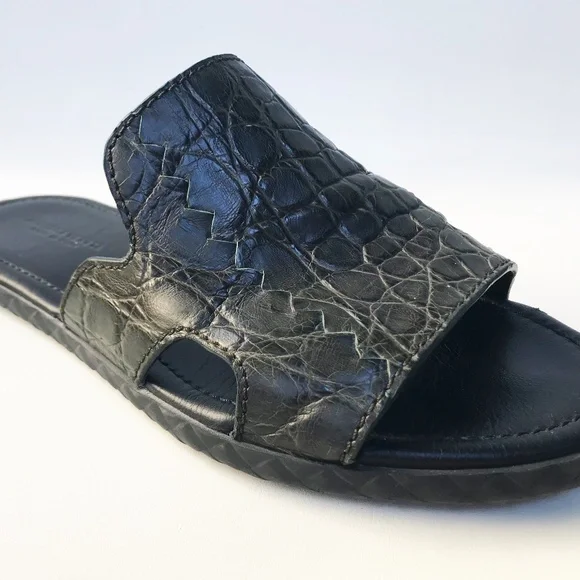 BOTTEGA VENETA SUNDAY FLAT SLIPPER GREENISH CROCODILE LEATHER OPEN TOE MEN'S 42